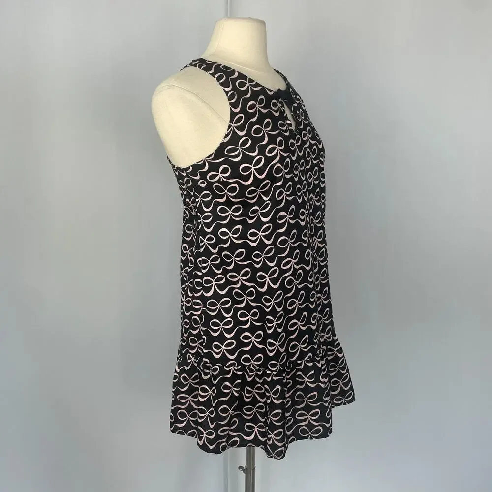 Kate Spade Mini Babydoll Dress Sz Small Black Pink Bow Ribbon Coquette Feminine